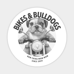 a cute baby bulldog riding on a motorcycle Sticker Magnet